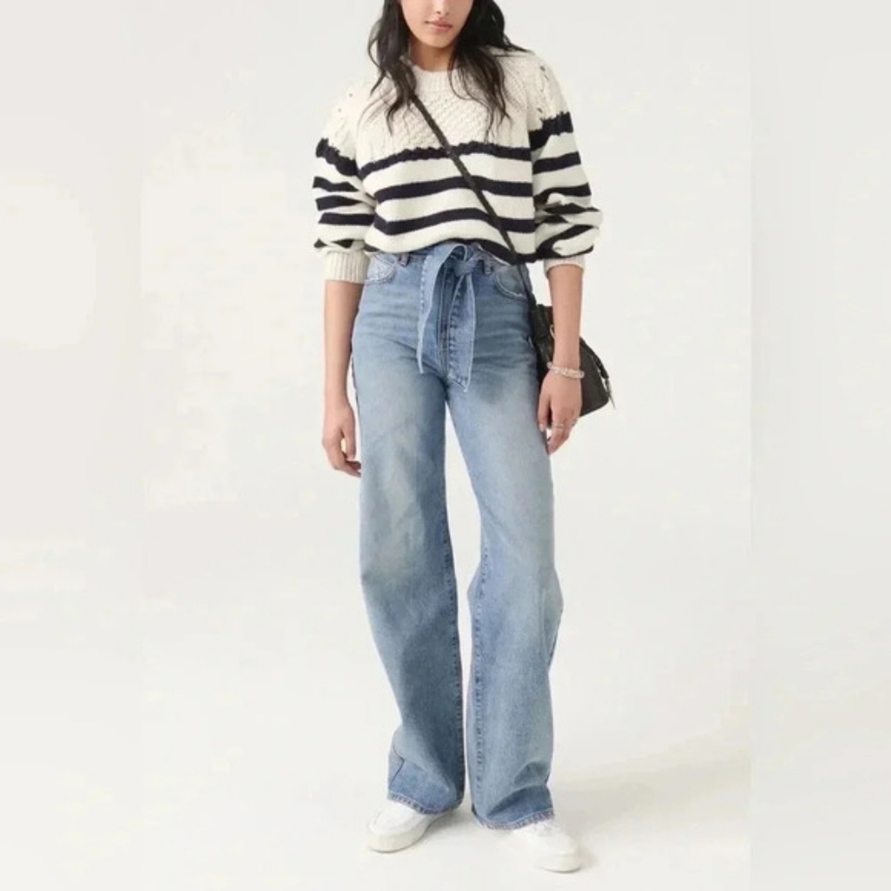 Ba&Sh Eugene Blue Jeans High Waist Wide Leg Flare Belted